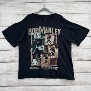 Bob Marley Football is Freedom Short Sleeve T-Shirt Adult Size XL Black